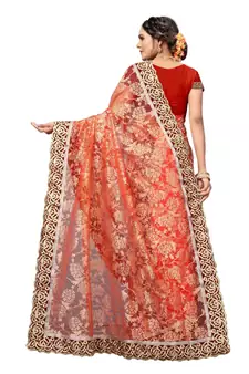 Women's Embroidered Fashion Net Saree  With Blouse Piece