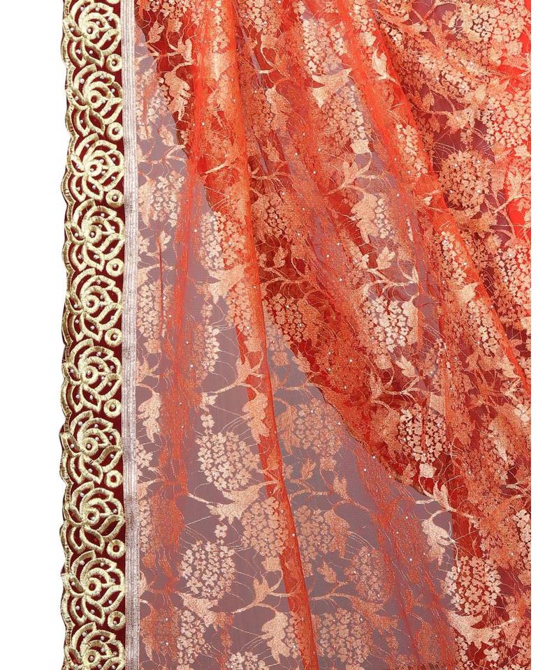 Women's Embroidered Fashion Net Saree  With Blouse Piece
