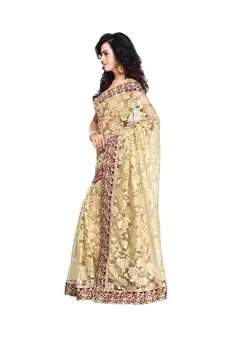 Women's Embroidered Fashion Net Saree  With Blouse Piece