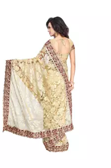 Women's Embroidered Fashion Net Saree  With Blouse Piece