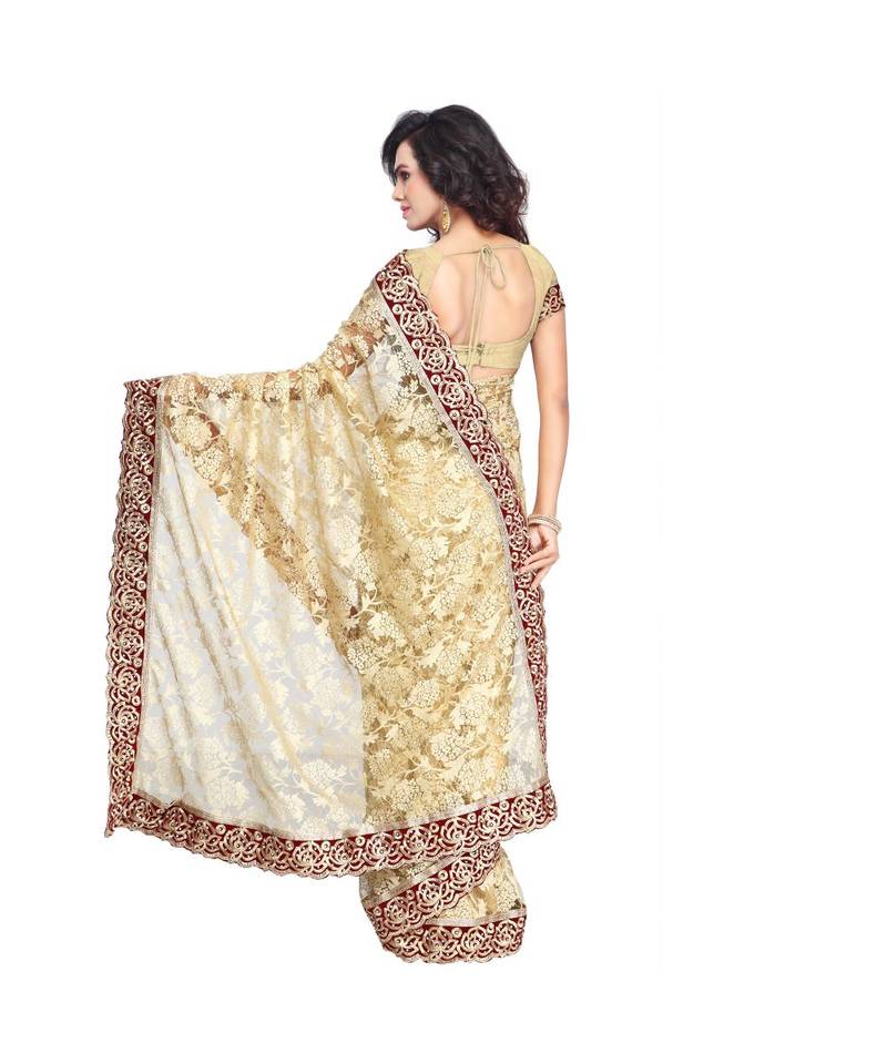 Women's Embroidered Fashion Net Saree  With Blouse Piece