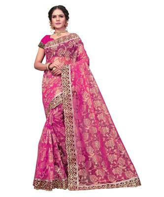 Women's Embroidered Fashion Net Saree  With Blouse Piece 1