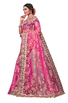 Women's Embroidered Fashion Net Saree  With Blouse Piece