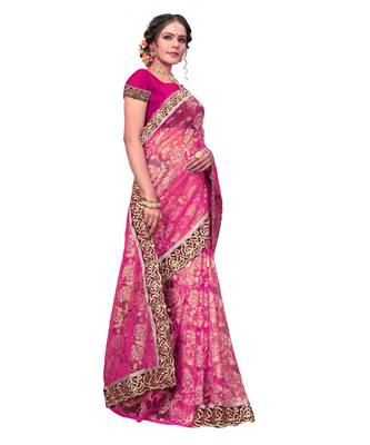 Women's Embroidered Fashion Net Saree  With Blouse Piece 3