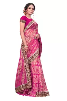 Women's Embroidered Fashion Net Saree  With Blouse Piece