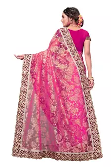 Women's Embroidered Fashion Net Saree  With Blouse Piece