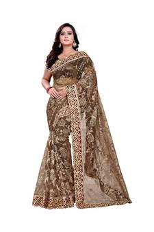 Women's Embroidered Fashion Net Saree  With Blouse Piece