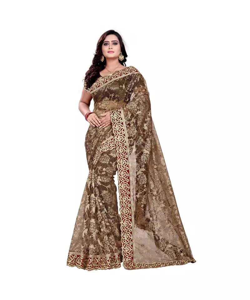 Women's Embroidered Fashion Net Saree  With Blouse Piece