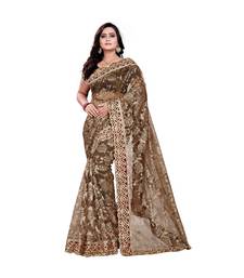 Women's Embroidered Fashion Net Saree  With Blouse Piece