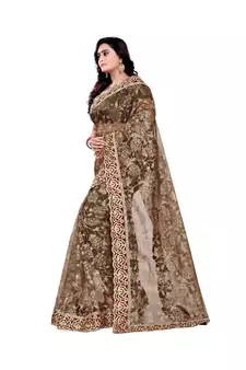 Women's Embroidered Fashion Net Saree  With Blouse Piece