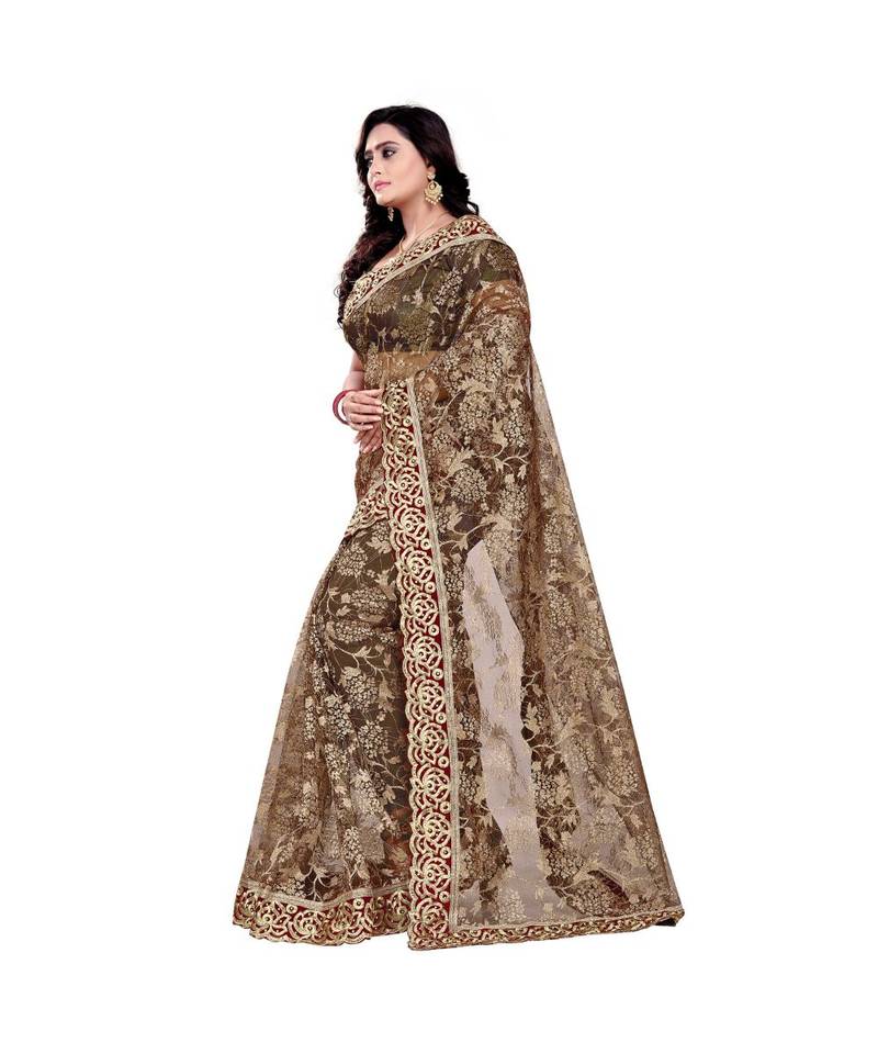 Women's Embroidered Fashion Net Saree  With Blouse Piece