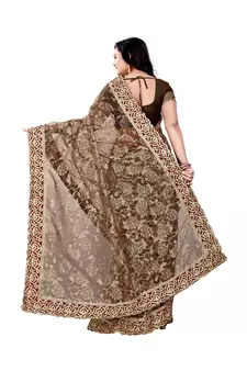 Women's Embroidered Fashion Net Saree  With Blouse Piece