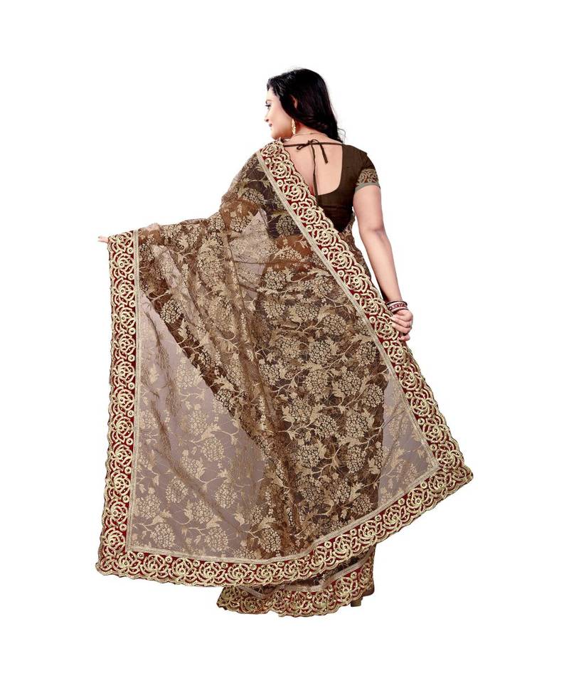 Women's Embroidered Fashion Net Saree  With Blouse Piece