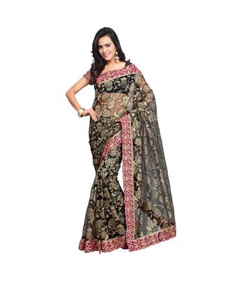 Women's Embroidered Fashion Net Saree  With Blouse Piece 1