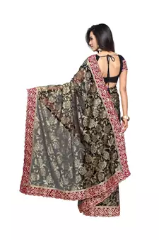 Women's Embroidered Fashion Net Saree  With Blouse Piece
