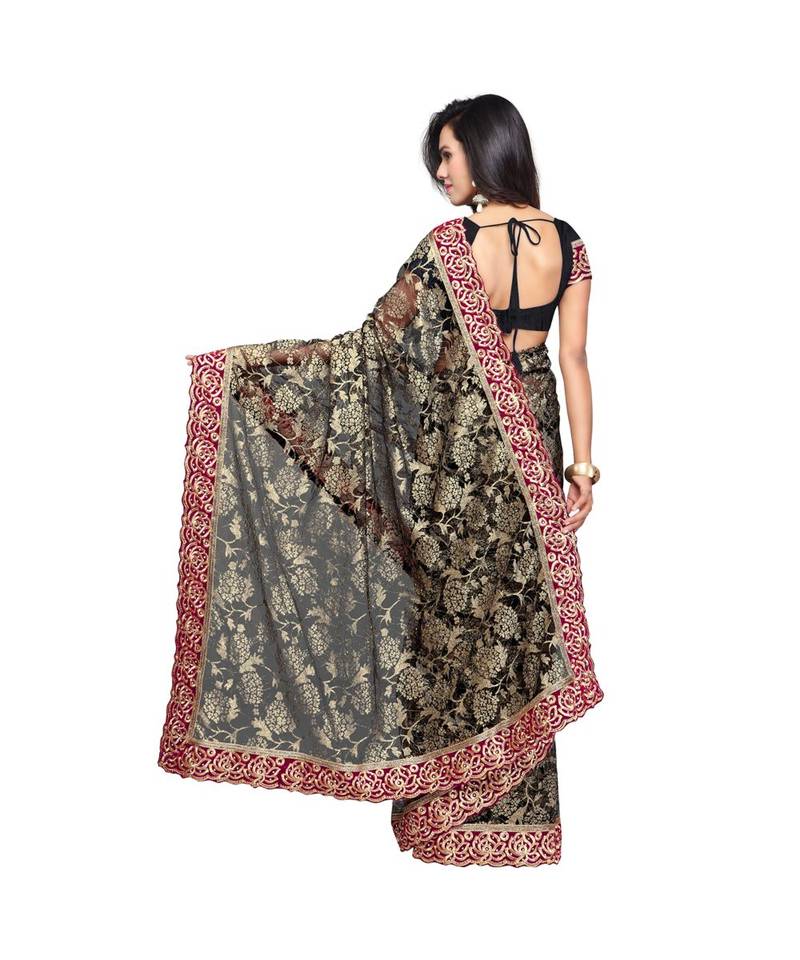 Women's Embroidered Fashion Net Saree  With Blouse Piece