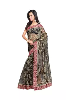Women's Embroidered Fashion Net Saree  With Blouse Piece