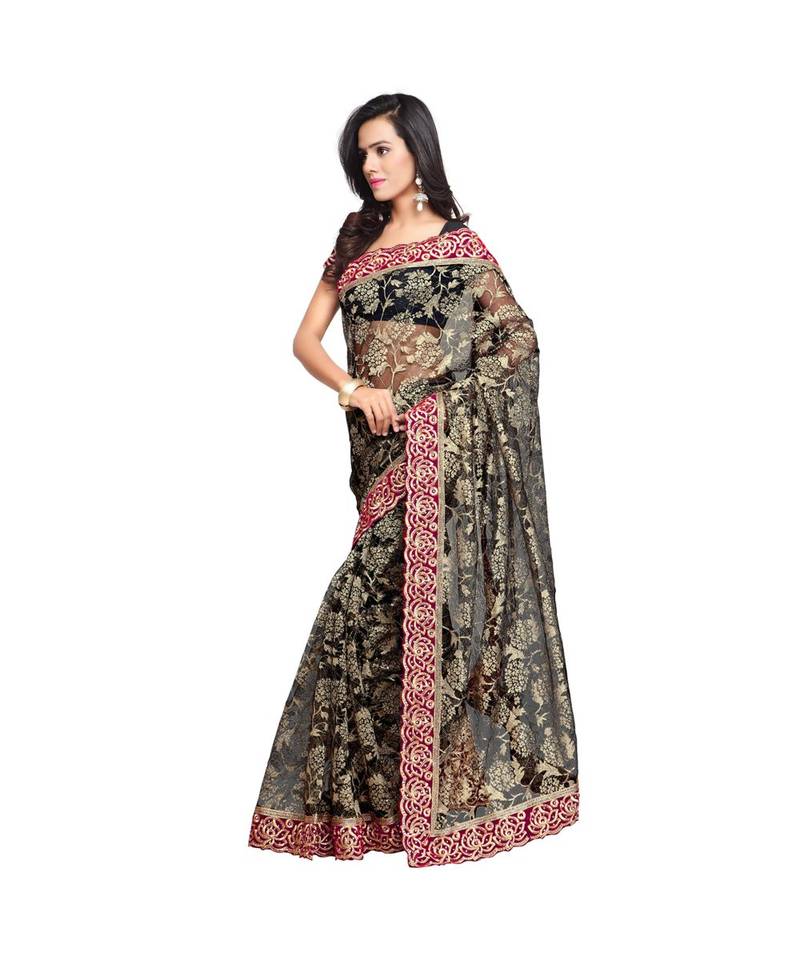 Women's Embroidered Fashion Net Saree  With Blouse Piece