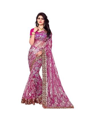 Women's Embroidered Fashion Net Saree  With Blouse Piece 1