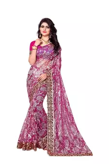 Women's Embroidered Fashion Net Saree  With Blouse Piece