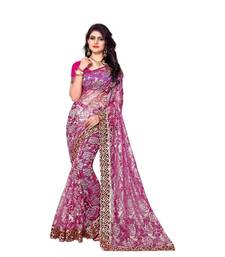 Women's Embroidered Fashion Net Saree  With Blouse Piece