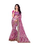 Women's Embroidered Fashion Net Saree  With Blouse Piece