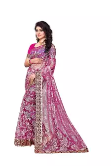 Women's Embroidered Fashion Net Saree  With Blouse Piece