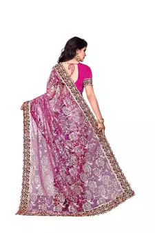 Women's Embroidered Fashion Net Saree  With Blouse Piece