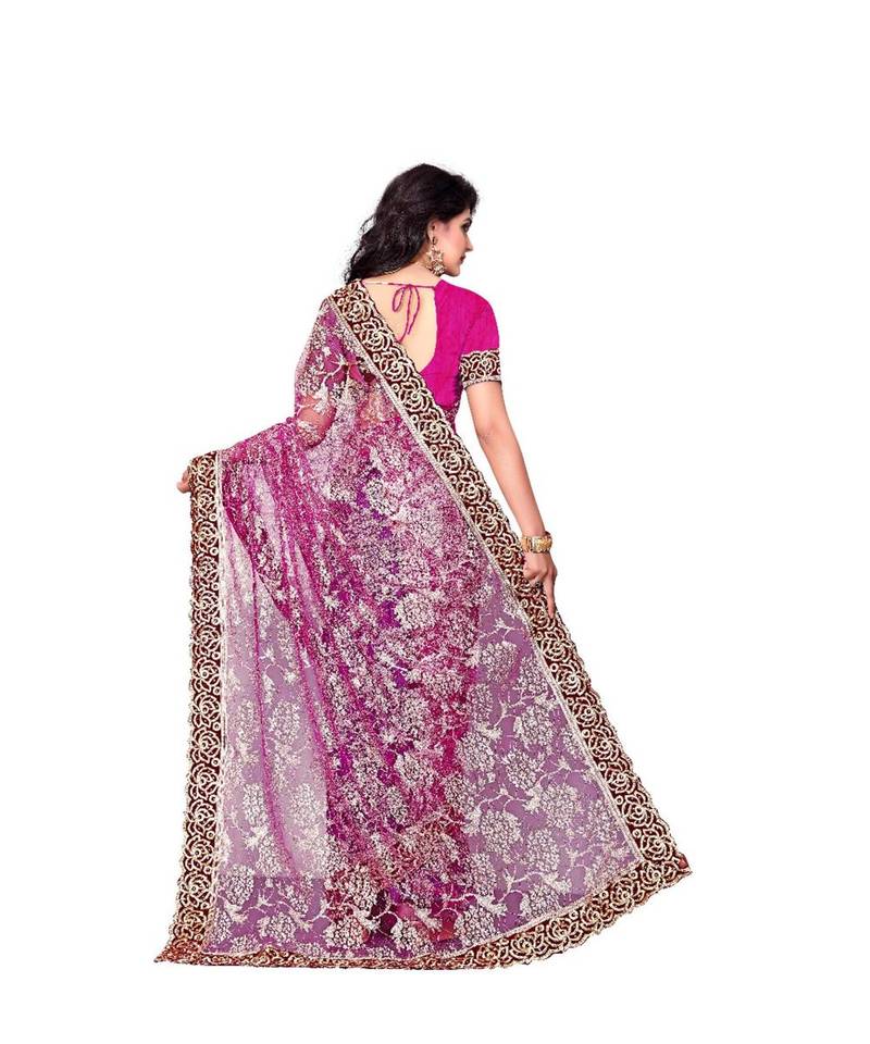 Women's Embroidered Fashion Net Saree  With Blouse Piece