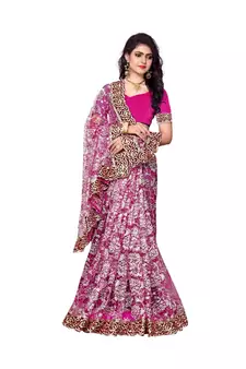 Women's Embroidered Fashion Net Saree  With Blouse Piece