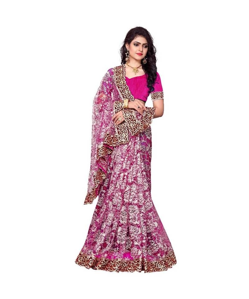 Women's Embroidered Fashion Net Saree  With Blouse Piece