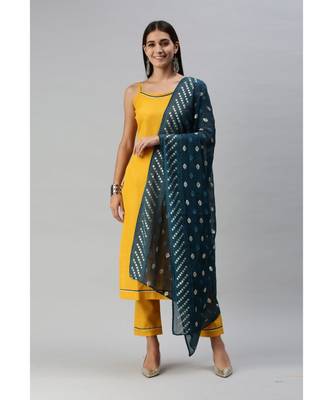 Women Mustard Gotta Patti Kurta with Pant & Foil Printed Dupatta 1