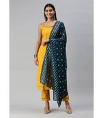 Women Mustard Gotta Patti Kurta with Pant & Foil Printed Dupatta