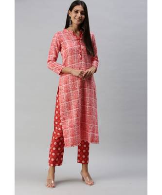 Women Pink Printed Kurta with Palazzo Pant 1
