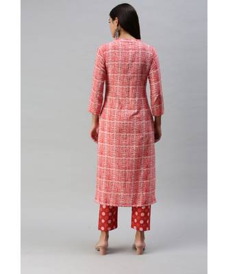 Women Pink Printed Kurta with Palazzo Pant 2