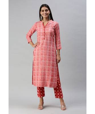 Women Pink Printed Kurta with Palazzo Pant 3