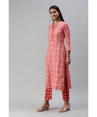 Women Pink Printed Kurta with Palazzo Pant 4