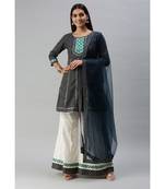 Women Teal Bandhani Printed Panelled Gotta Patti Kurta with with Kali Palazzo & With Dupatta