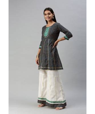 Women Teal Bandhani Printed Panelled Gotta Patti Kurta with with Kali Palazzo & With Dupatta 4