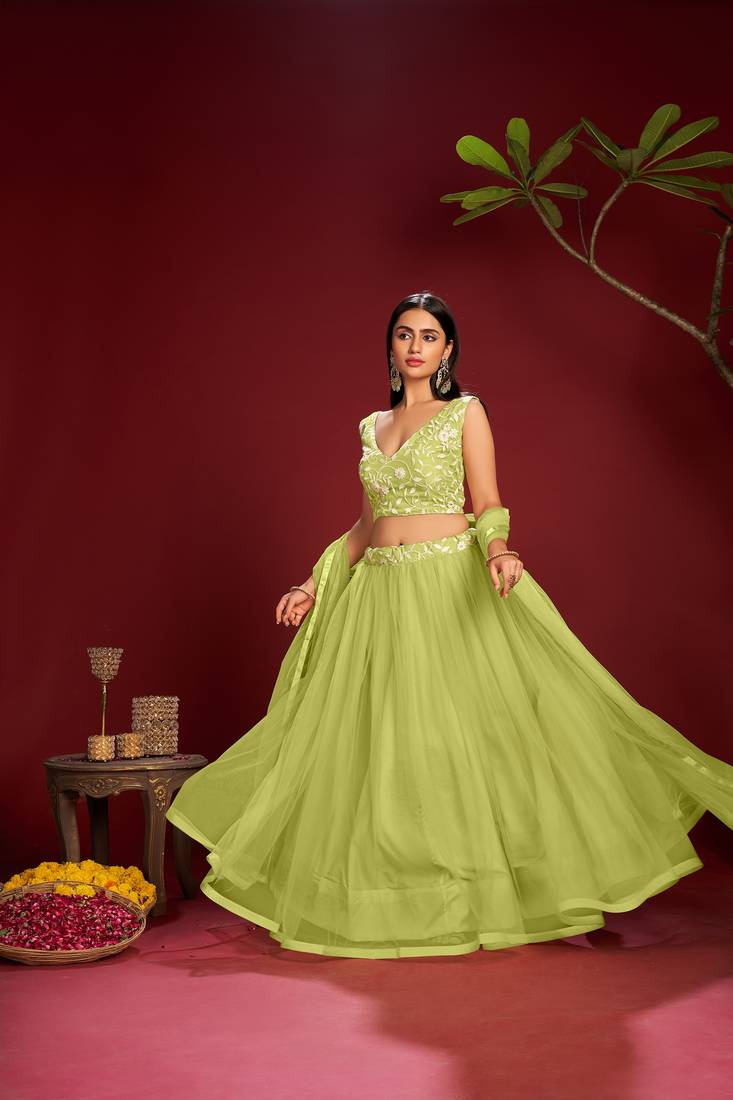 Parrot Green Colour Net Lehenga With Embroidered Choli With Duptta ...