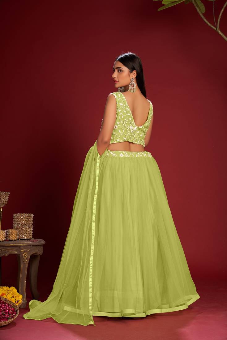 Parrot Green Colour Net Lehenga With Embroidered Choli With Duptta ...