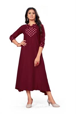 Maroon embroidered rayon embroidered-kurtis 1