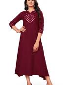 Maroon embroidered rayon embroidered-kurtis