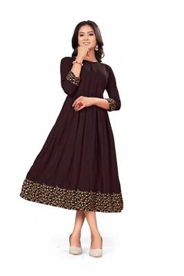 Brown embroidered rayon embroidered-kurtis 1