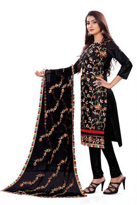 Black Cotton Embriodered Unstiched Dress Materials With Bottom And Embridoered Dupatta. 2