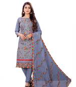 Grey Cotton Embriodered Unstiched Dress materials and Bottom and Embriodered Blouse piece.