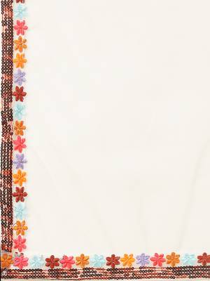 White & Multicoloured Embellished Sequinned Semi-Stitched Lehenga & Unstitched Blouse With 5