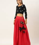 Red & Black Thread Work Semi-Stitched Lehenga Choli