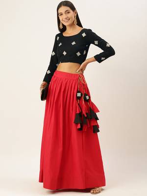 Red & Black Thread Work Semi-Stitched Lehenga Choli 2