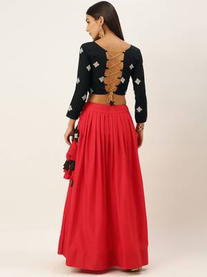 Red & Black Thread Work Semi-Stitched Lehenga Choli 3